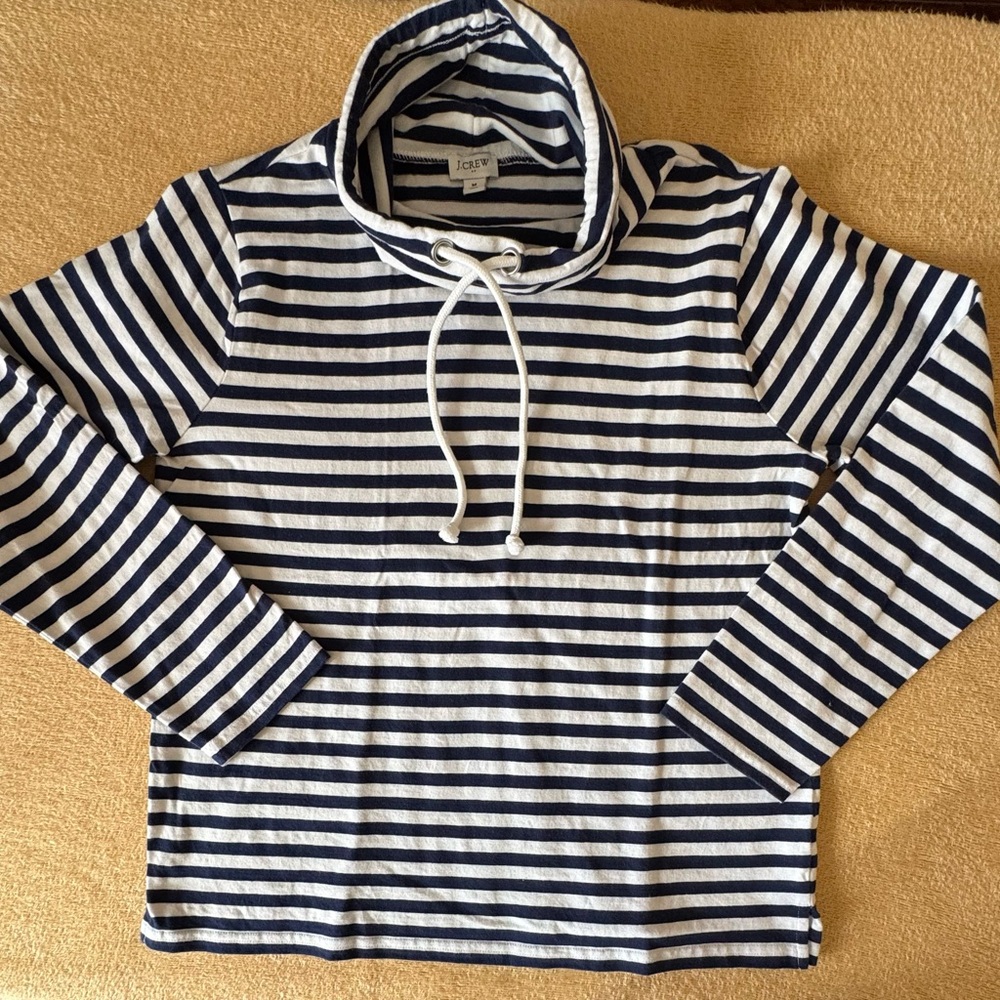 J. Crew Navy and White Striped Funnel Neck Pullover